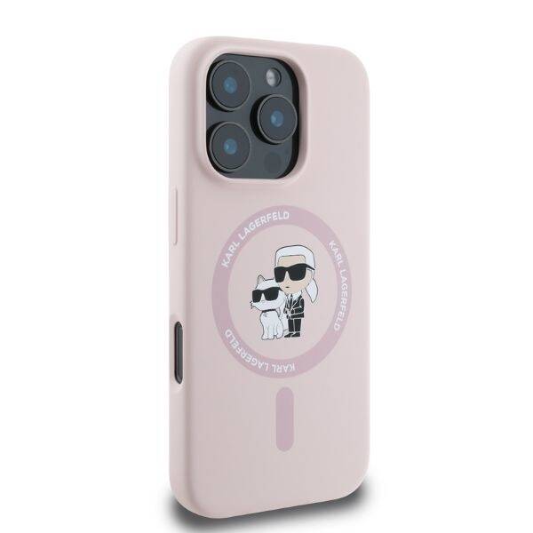 Karl Lagerfeld KLHMP16LSCMKCRHP iPhone 16 Pro różowy/pink HC MagSafe Silicone KC Heads Ring