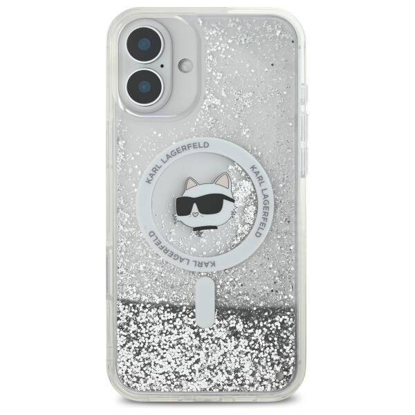 Karl Lagerfeld KLHMP16SLGCHSGH iPhone 16 6.1" hardcase transparent Liquid Glitter Choupette Head Magsafe