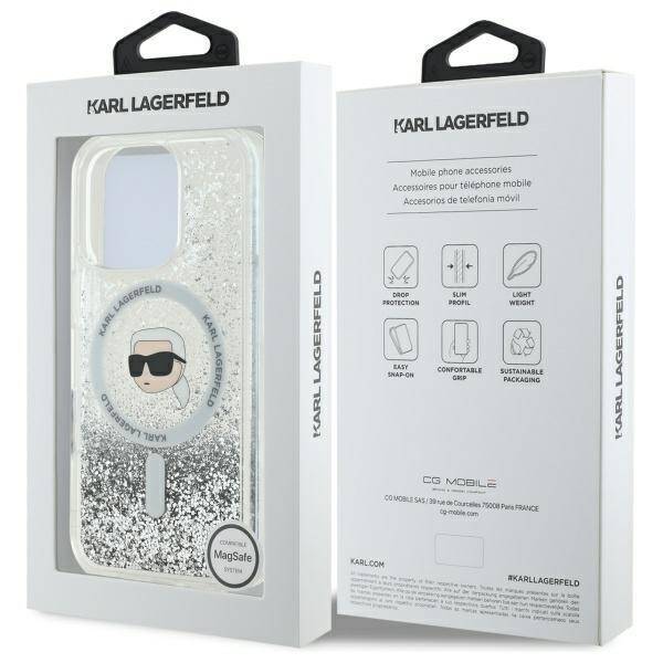 Karl Lagerfeld KLHMP16XLGKISGH iPhone 16 Pro Max 6.9" hardcase transparent Liquid Glitter Karl Head Magsafe