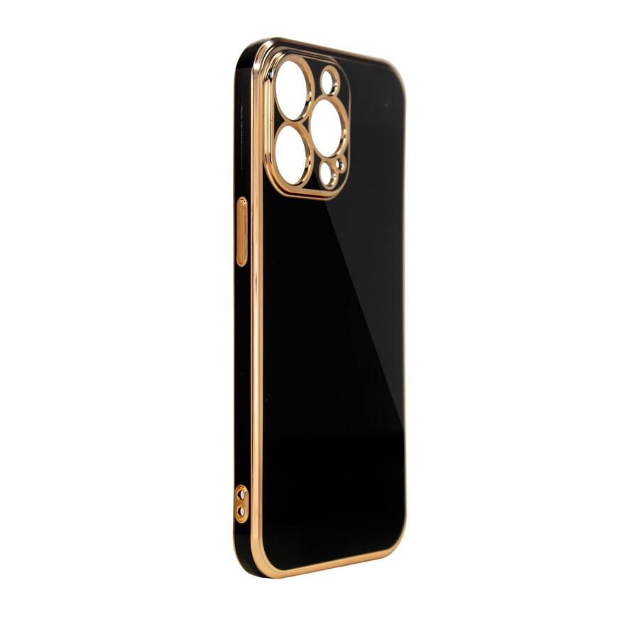 LIGHTING COLOR CASE FOR IPHONE 12 PRO MAX BLACK GEL COVER WITH GOLD FRAME