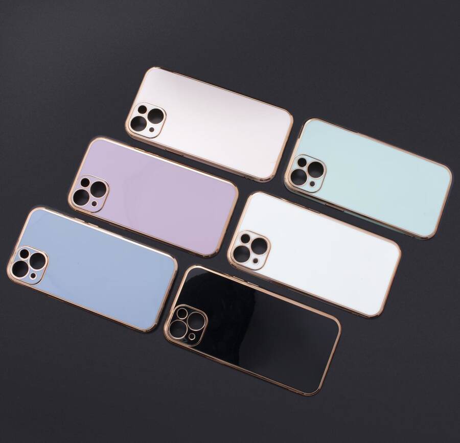 LIGHTING COLOR CASE FOR IPHONE 12 PRO MAX, GEL COVER WITH A GOLD FRAME, MINT