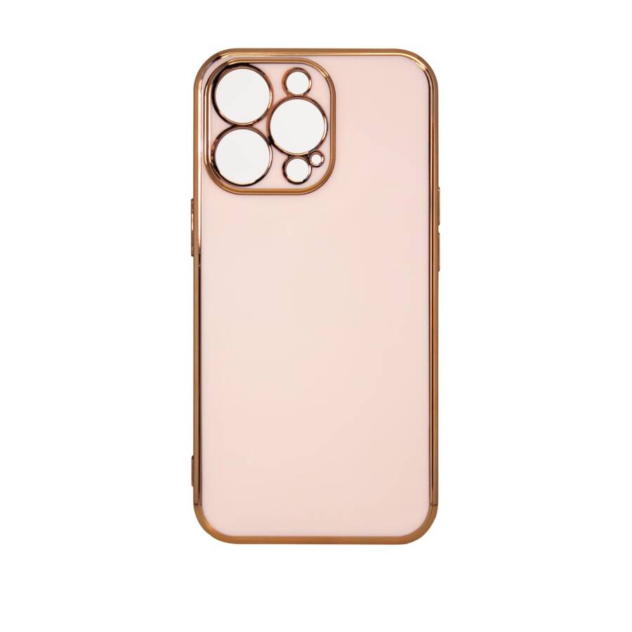 LIGHTING COLOR CASE FOR IPHONE 12 PRO MAX PINK GEL COVER WITH GOLD FRAME