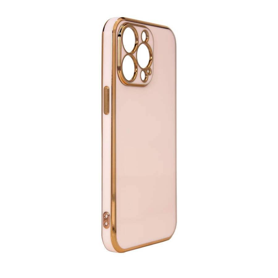 LIGHTING COLOR CASE FOR IPHONE 12 PRO MAX PINK GEL COVER WITH GOLD FRAME