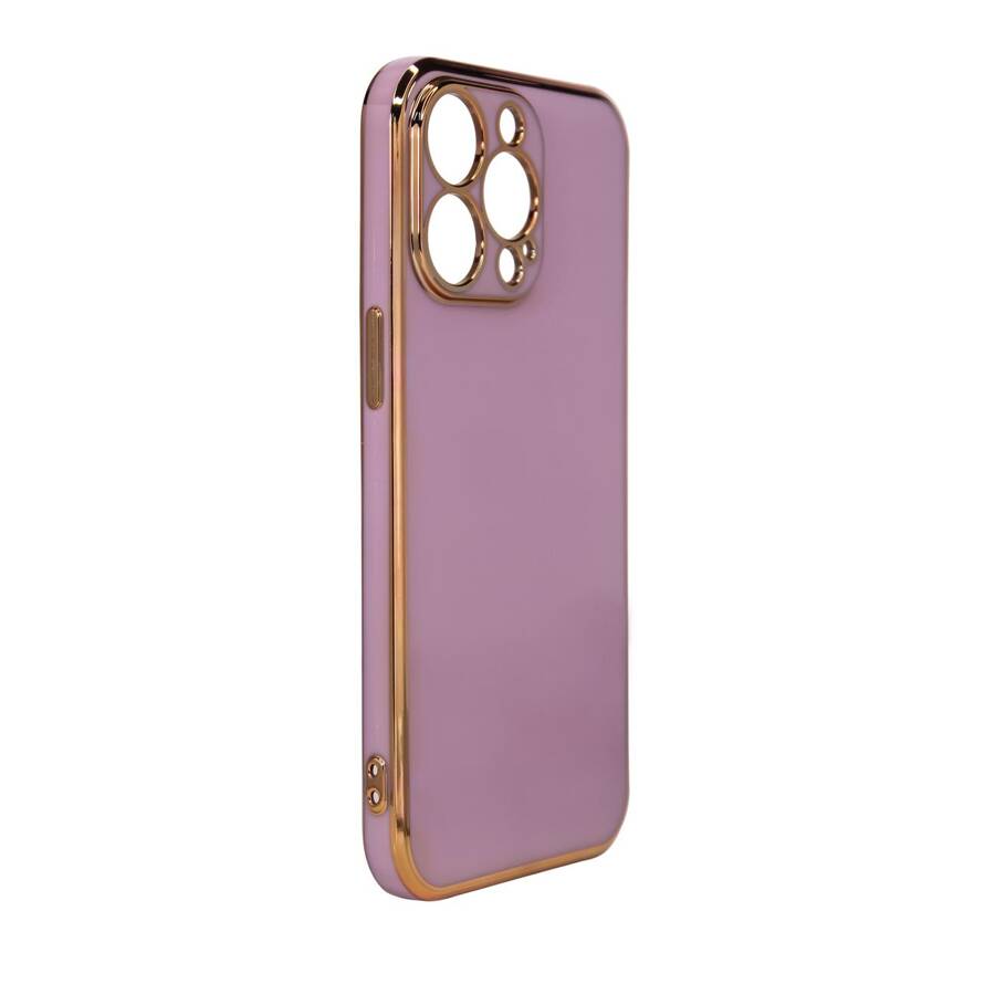 LIGHTING COLOR CASE FOR IPHONE 12 PRO MAX PURPLE GEL COVER WITH GOLD FRAME