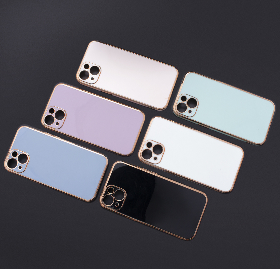 LIGHTING COLOR CASE FOR IPHONE 13 PRO BLUE GEL COVER WITH GOLD FRAME