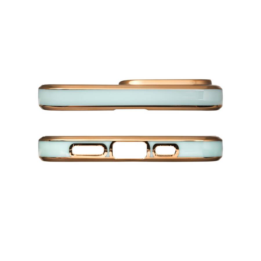 LIGHTING COLOR CASE FOR IPHONE 13 PRO, GEL COVER WITH A GOLD FRAME, MINT