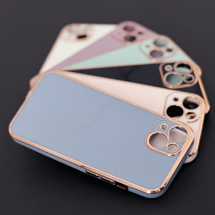 LIGHTING COLOR CASE FOR IPHONE 13 PRO, GEL COVER WITH A GOLD FRAME, MINT