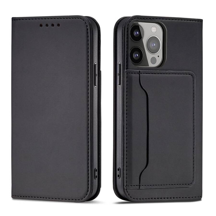 MAGNET CARD CASE CASE FOR IPHONE 14 FLIP COVER WALLET STAND BLACK