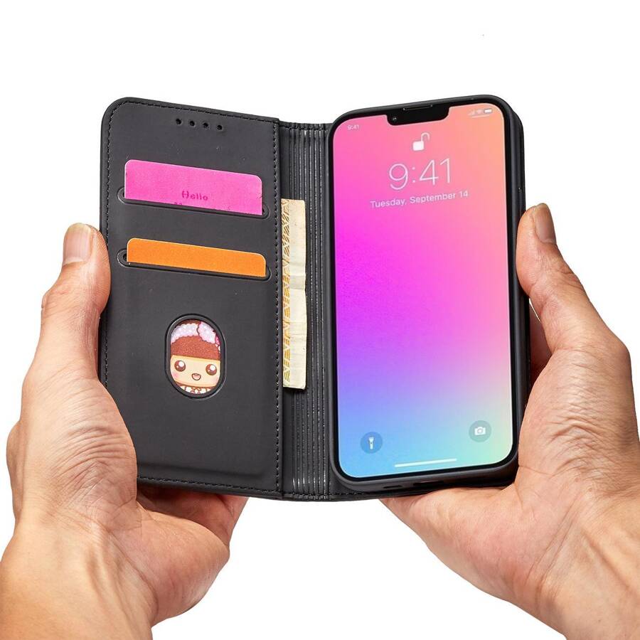 MAGNET CARD CASE CASE FOR IPHONE 14 FLIP COVER WALLET STAND BLACK