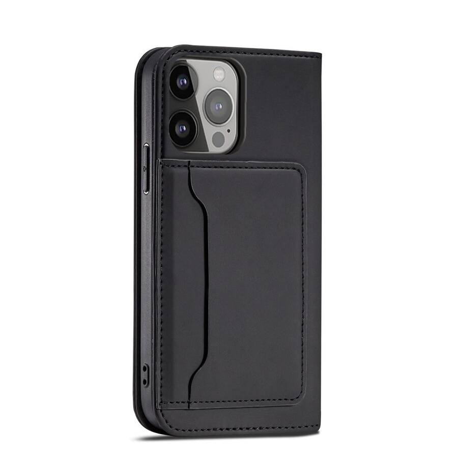 MAGNET CARD CASE CASE FOR IPHONE 14 FLIP COVER WALLET STAND BLACK