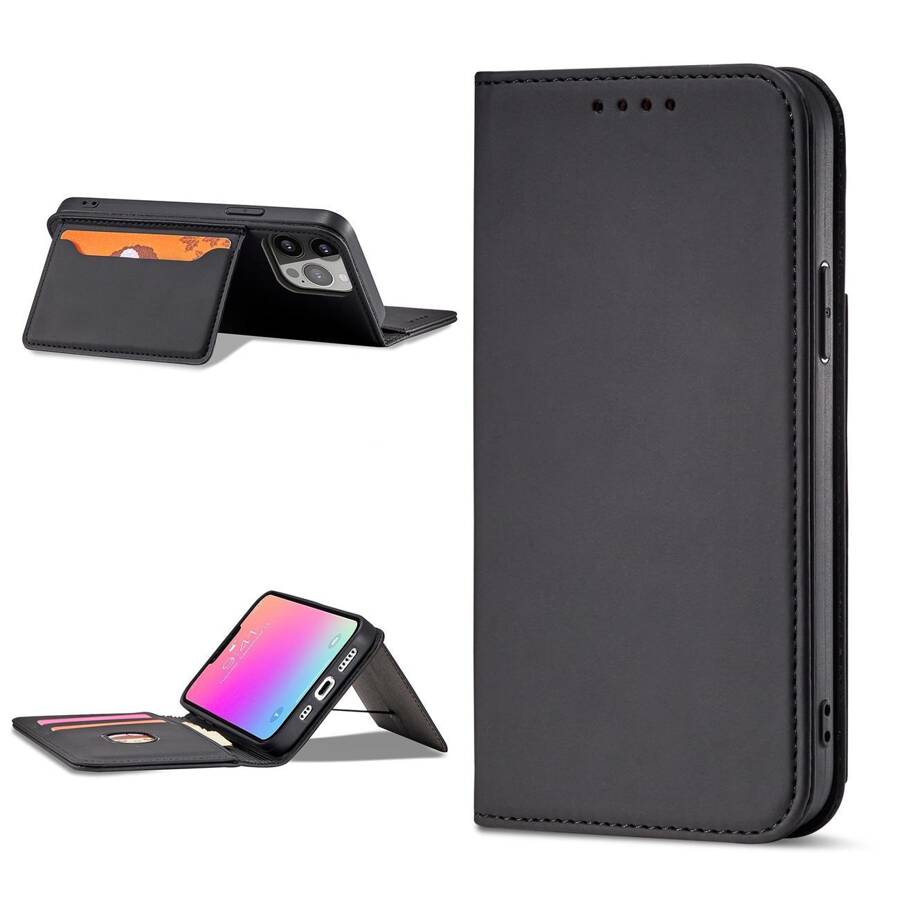 MAGNET CARD CASE CASE FOR IPHONE 14 FLIP COVER WALLET STAND BLACK