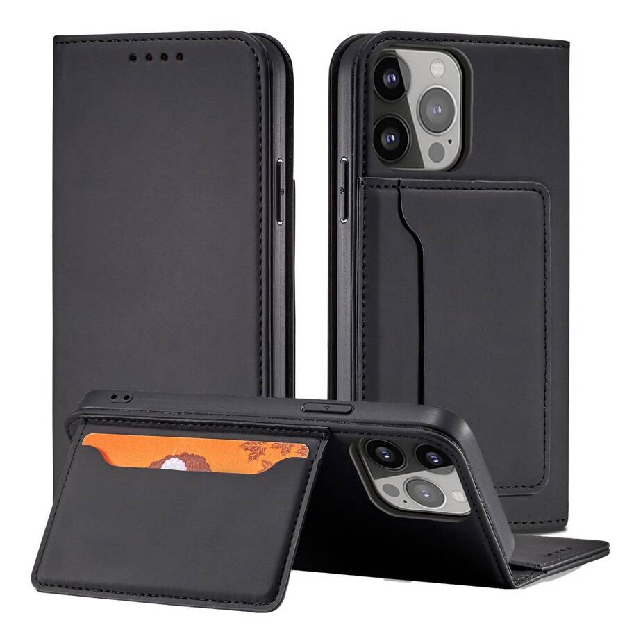 MAGNET CARD CASE CASE FOR IPHONE 14 FLIP COVER WALLET STAND BLACK