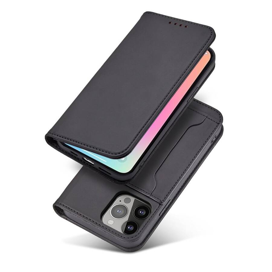 MAGNET CARD CASE CASE FOR IPHONE 14 FLIP COVER WALLET STAND BLACK