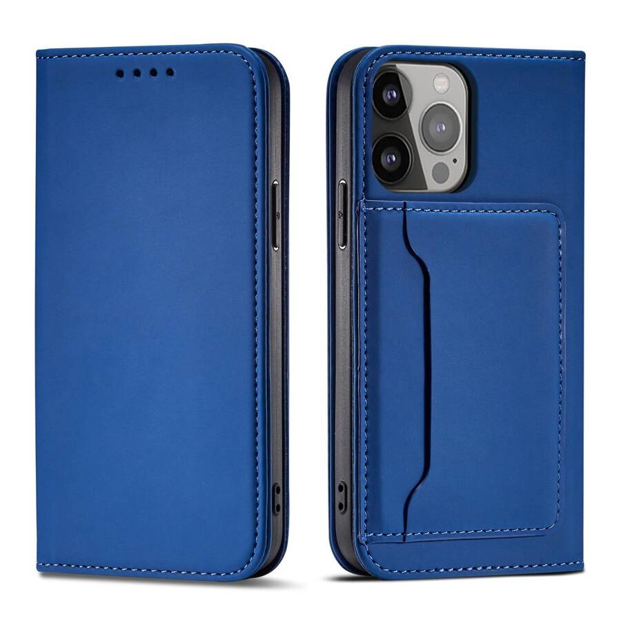 MAGNET CARD CASE CASE FOR IPHONE 14 FLIP COVER WALLET STAND BLUE