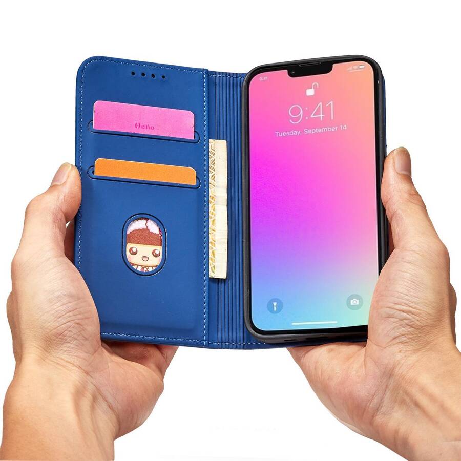 MAGNET CARD CASE CASE FOR IPHONE 14 FLIP COVER WALLET STAND BLUE