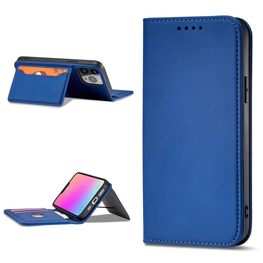 MAGNET CARD CASE CASE FOR IPHONE 14 FLIP COVER WALLET STAND BLUE