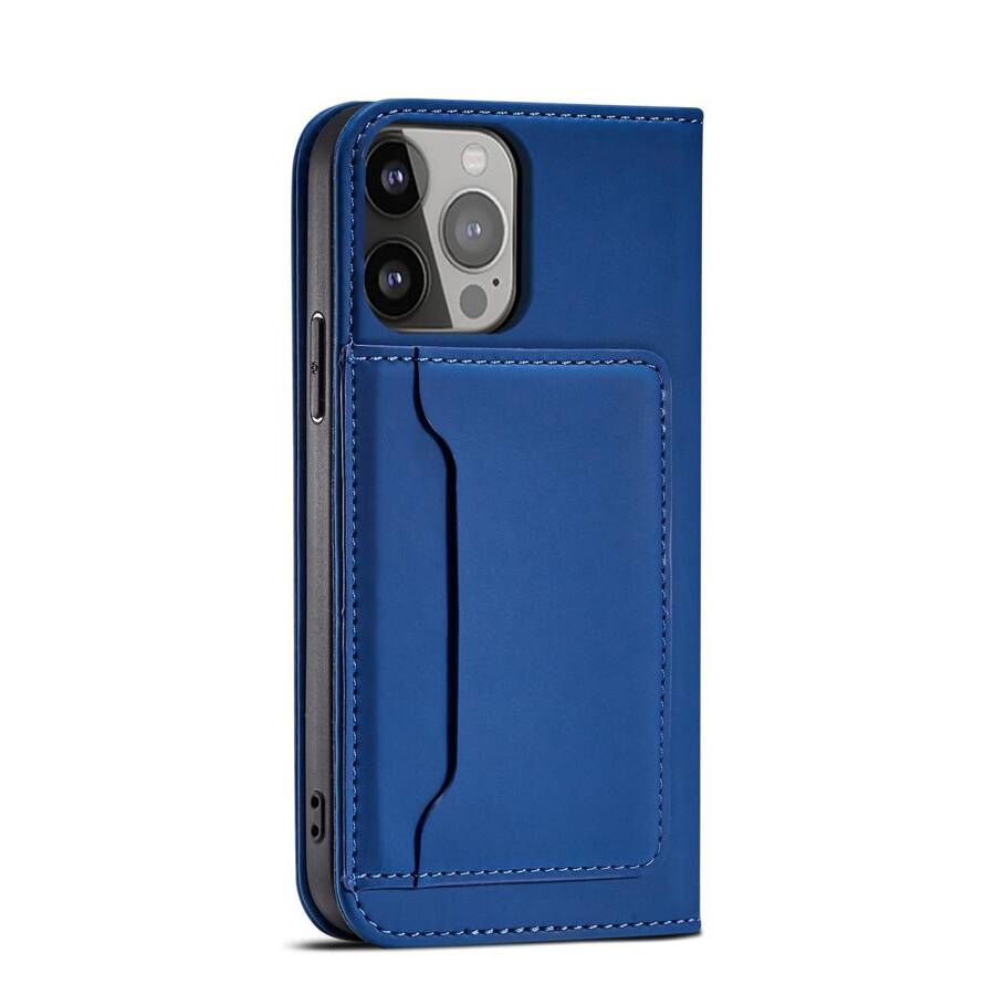 MAGNET CARD CASE CASE FOR IPHONE 14 FLIP COVER WALLET STAND BLUE