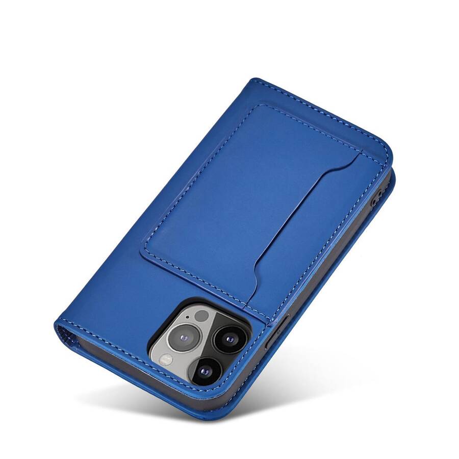 MAGNET CARD CASE CASE FOR IPHONE 14 FLIP COVER WALLET STAND BLUE