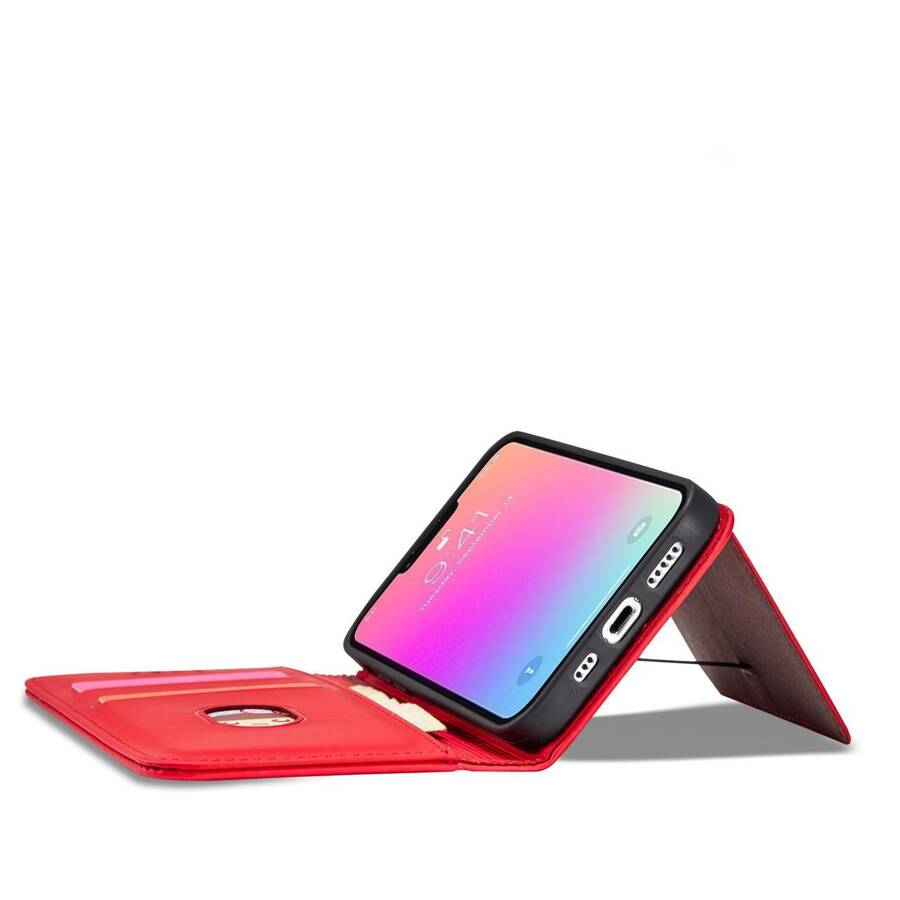 MAGNET CARD CASE CASE FOR IPHONE 14 FLIP COVER WALLET STAND RED