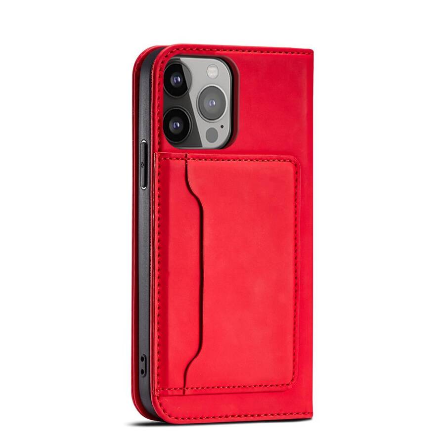 MAGNET CARD CASE CASE FOR IPHONE 14 FLIP COVER WALLET STAND RED