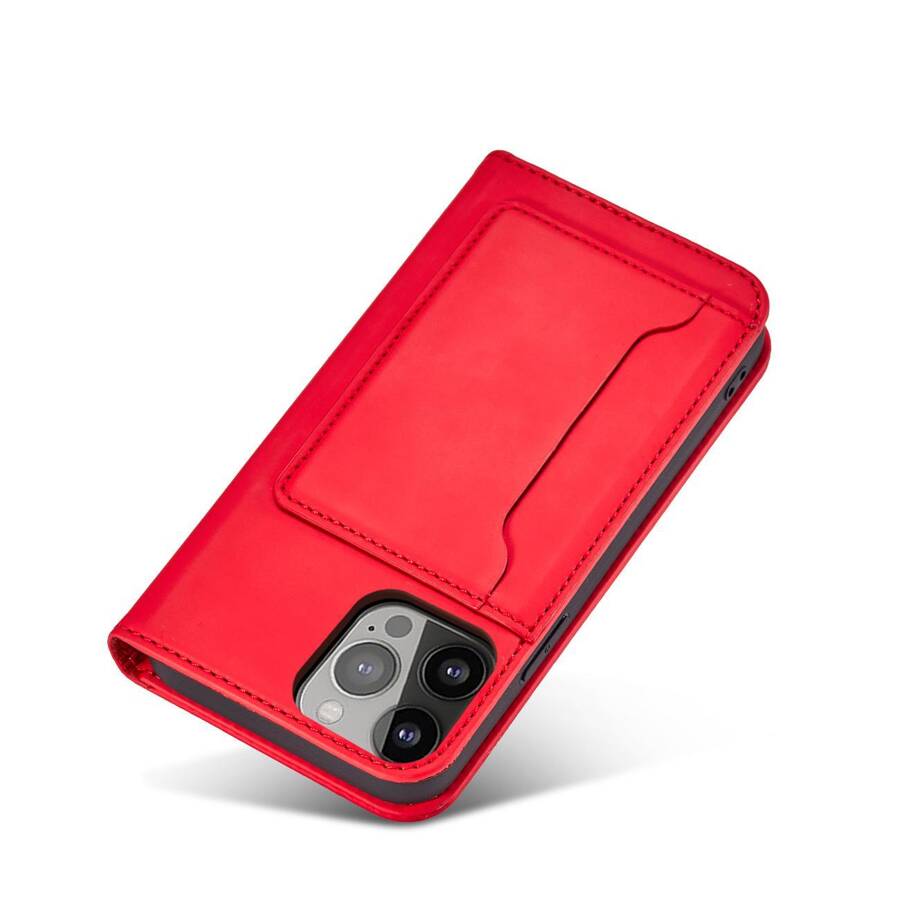 MAGNET CARD CASE CASE FOR IPHONE 14 FLIP COVER WALLET STAND RED