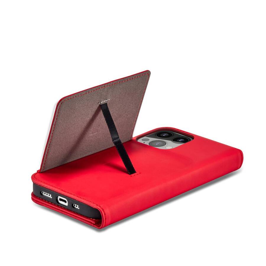 MAGNET CARD CASE CASE FOR IPHONE 14 FLIP COVER WALLET STAND RED