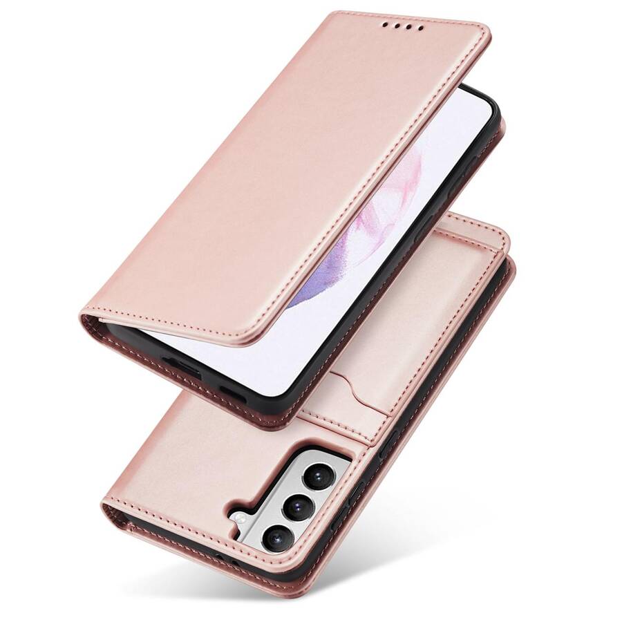 MAGNET CARD CASE CASE FOR SAMSUNG GALAXY S22 POUCH CARD WALLET CARD STAND PINK