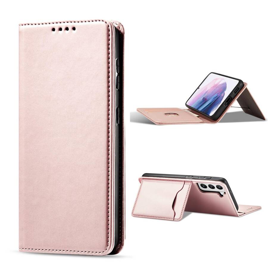 MAGNET CARD CASE CASE FOR SAMSUNG GALAXY S22 POUCH CARD WALLET CARD STAND PINK