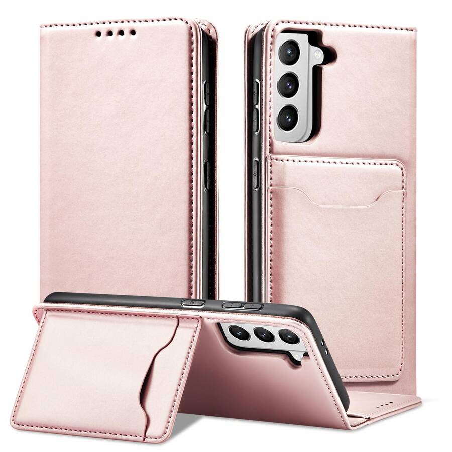 MAGNET CARD CASE CASE FOR SAMSUNG GALAXY S22 POUCH CARD WALLET CARD STAND PINK