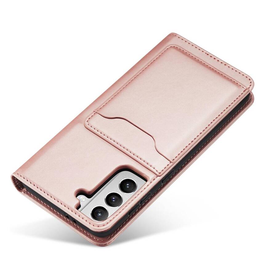 MAGNET CARD CASE CASE FOR SAMSUNG GALAXY S22 POUCH CARD WALLET CARD STAND PINK