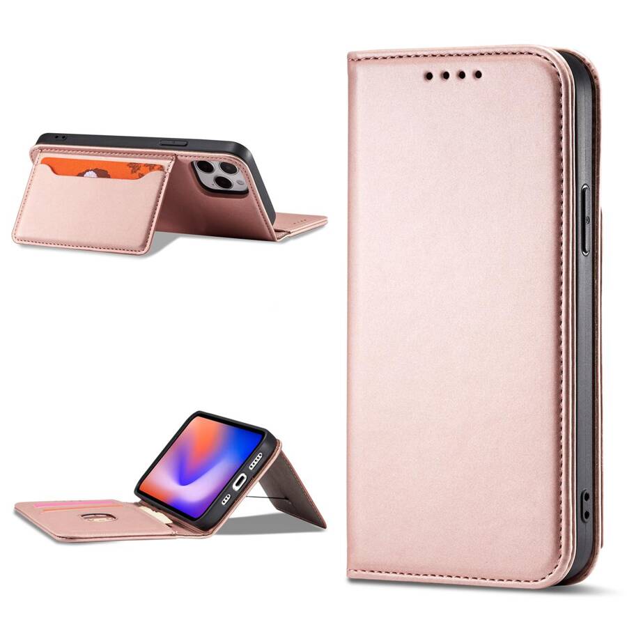 MAGNET CARD CASE CASE FOR SAMSUNG GALAXY S22 ULTRA COVER CARD WALLET CARD STAND PINK