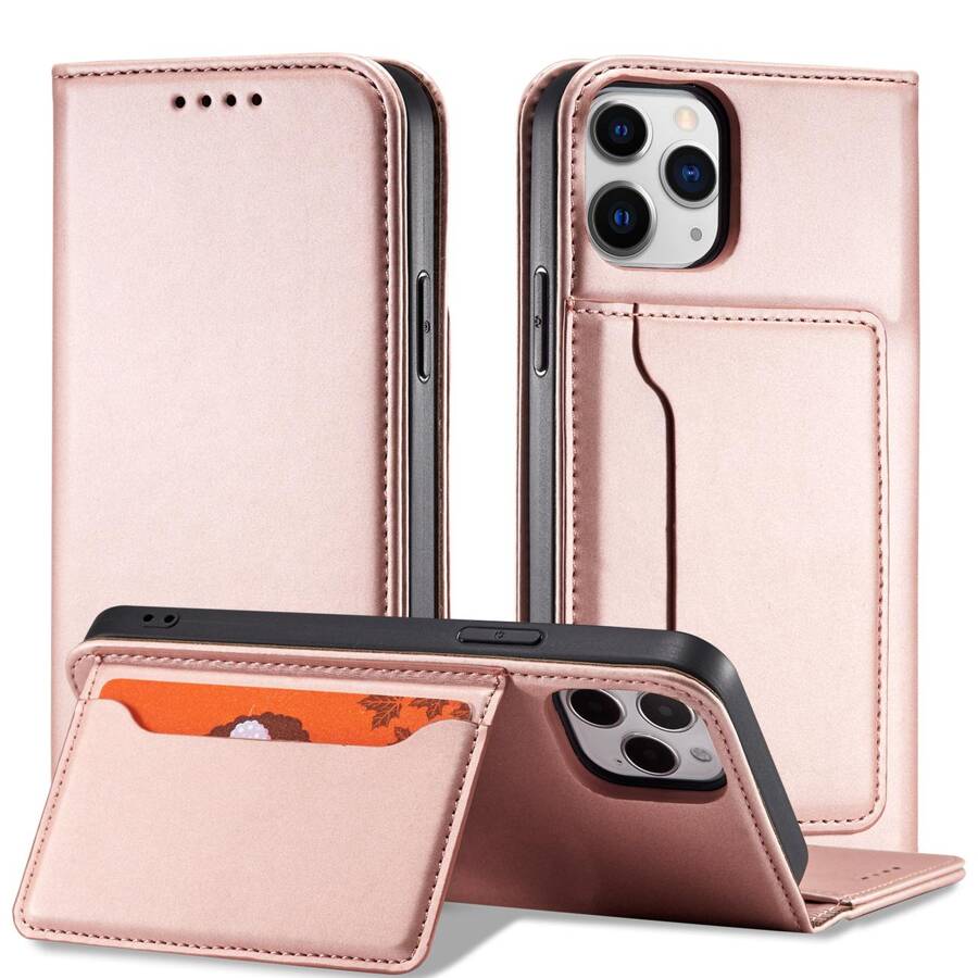 MAGNET CARD CASE CASE FOR SAMSUNG GALAXY S22 ULTRA COVER CARD WALLET CARD STAND PINK