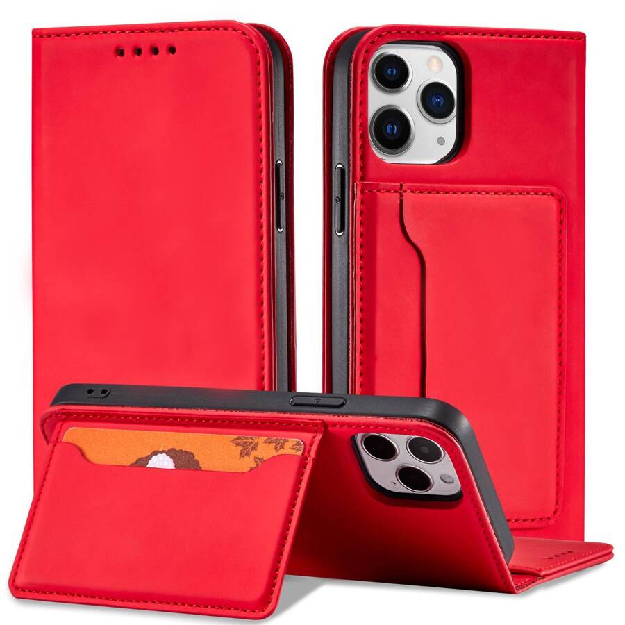 MAGNET CARD CASE FOR IPHONE 12 COVER CARD WALLET CARD STAND RED