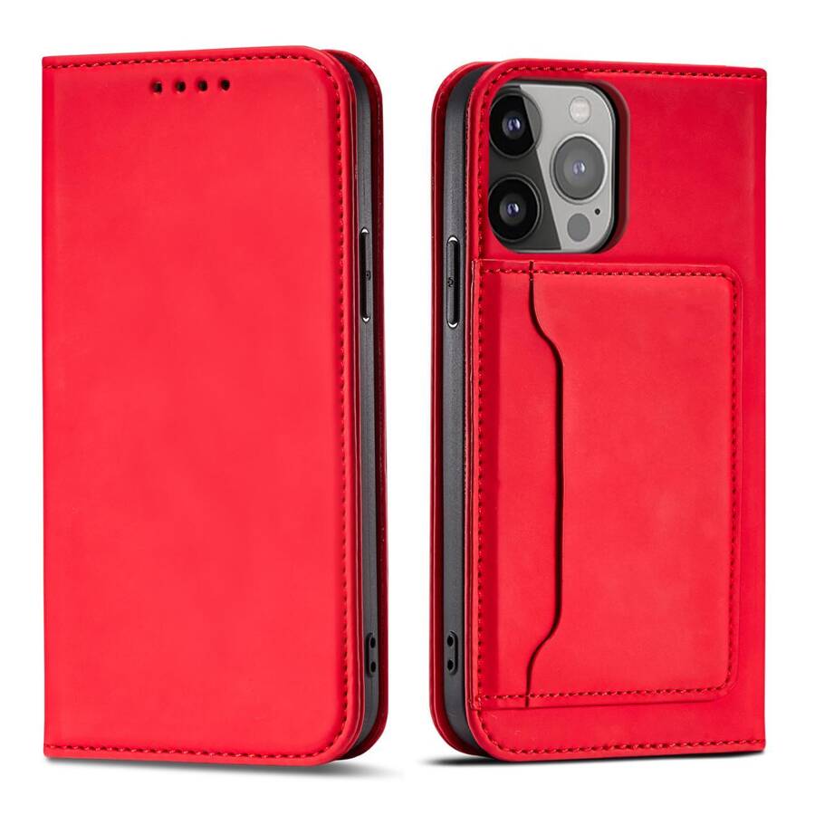 MAGNET CARD CASE FOR IPHONE 13 COVER CARD WALLET CARD STAND RED