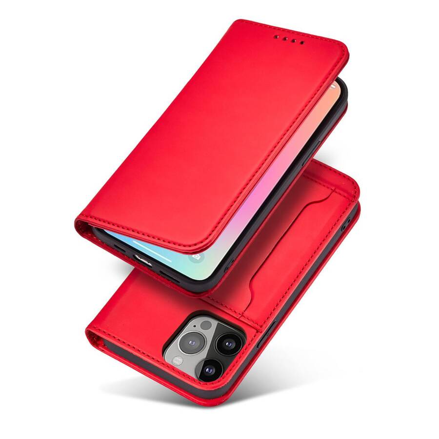 MAGNET CARD CASE FOR IPHONE 13 COVER CARD WALLET CARD STAND RED