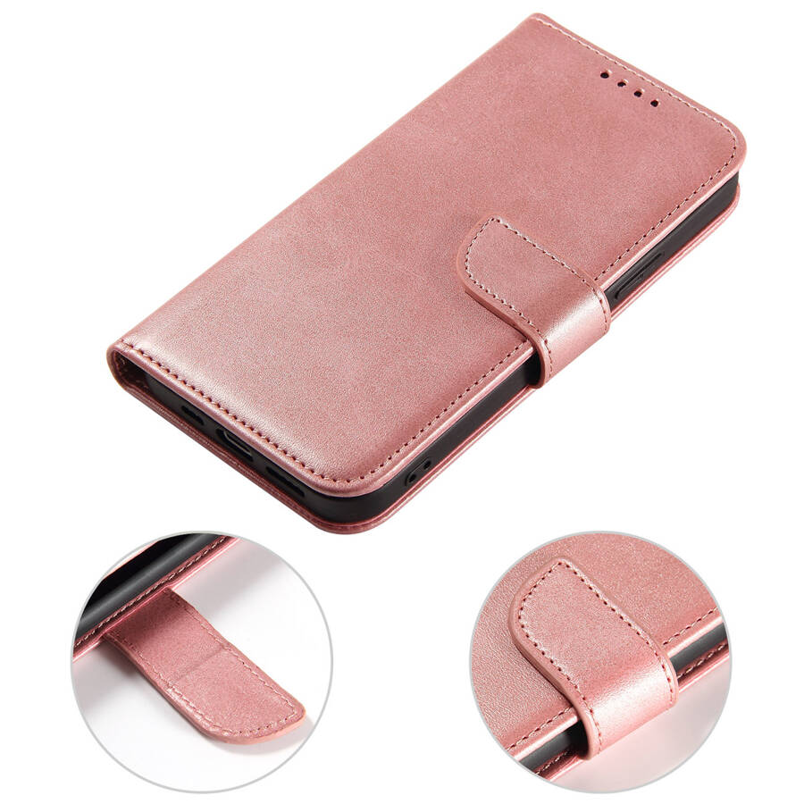 MAGNET CASE ELEGANT BOOKCASE TYPE CASE WITH KICKSTAND FOR IPHONE 13 PINK