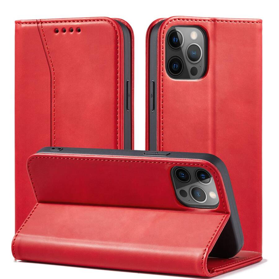 MAGNET FANCY CASE CASE FOR IPHONE 12 PRO MAX POUCH WALLET CARD HOLDER RED