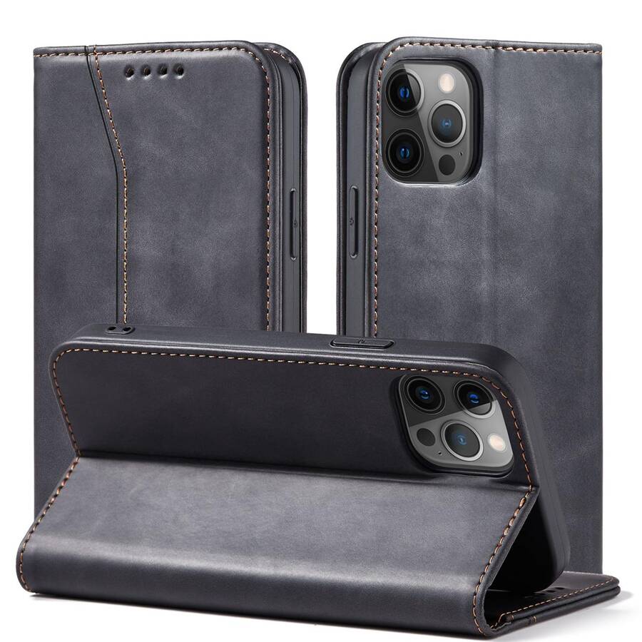 MAGNET FANCY CASE CASE FOR IPHONE 12 PRO POUCH CARD WALLET CARD STAND BLACK