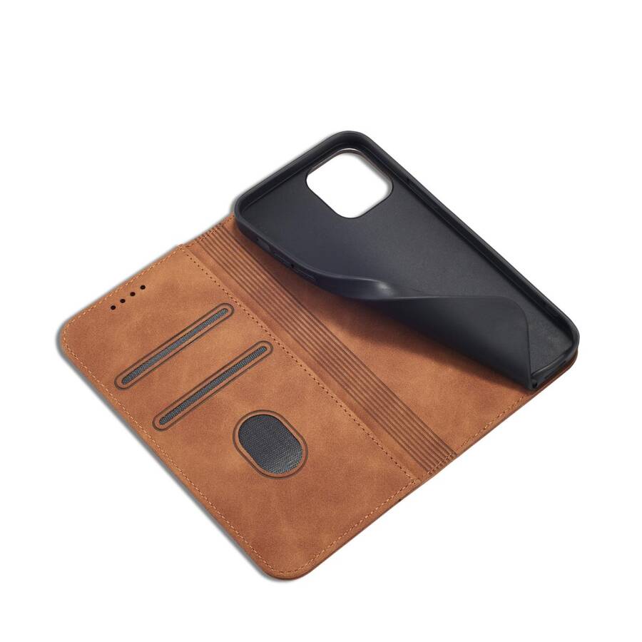 MAGNET FANCY CASE CASE FOR IPHONE 12 PRO POUCH CARD WALLET CARD STAND BROWN