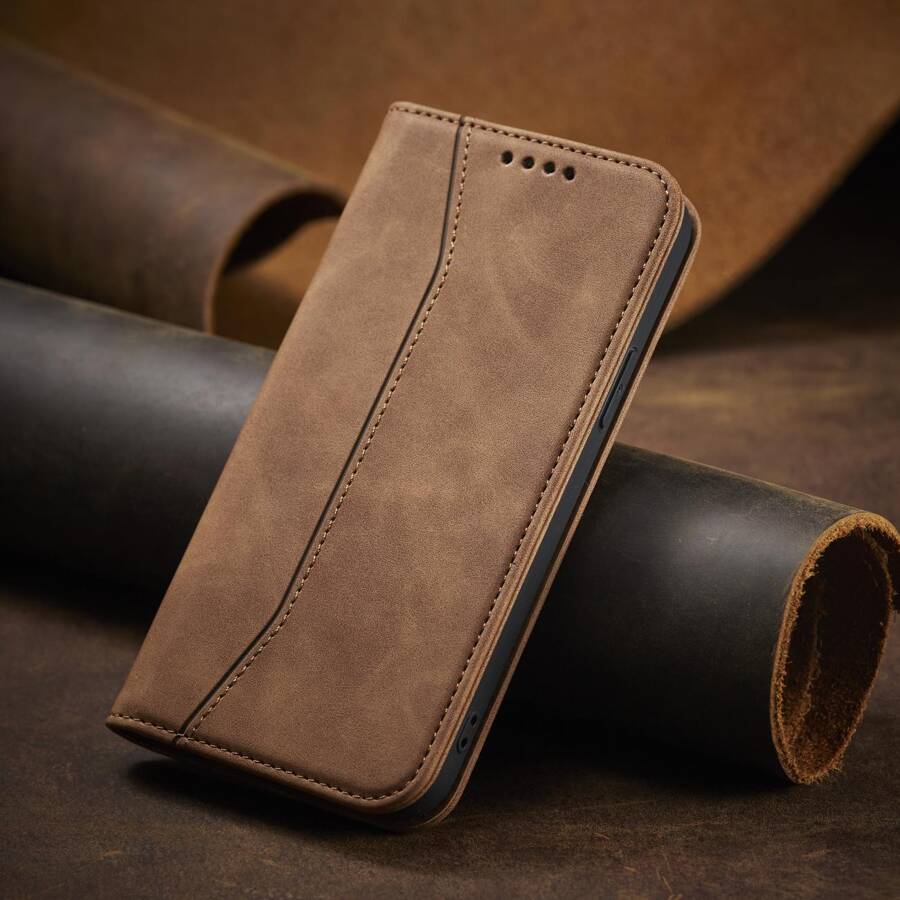 MAGNET FANCY CASE CASE FOR IPHONE 12 PRO POUCH CARD WALLET CARD STAND BROWN