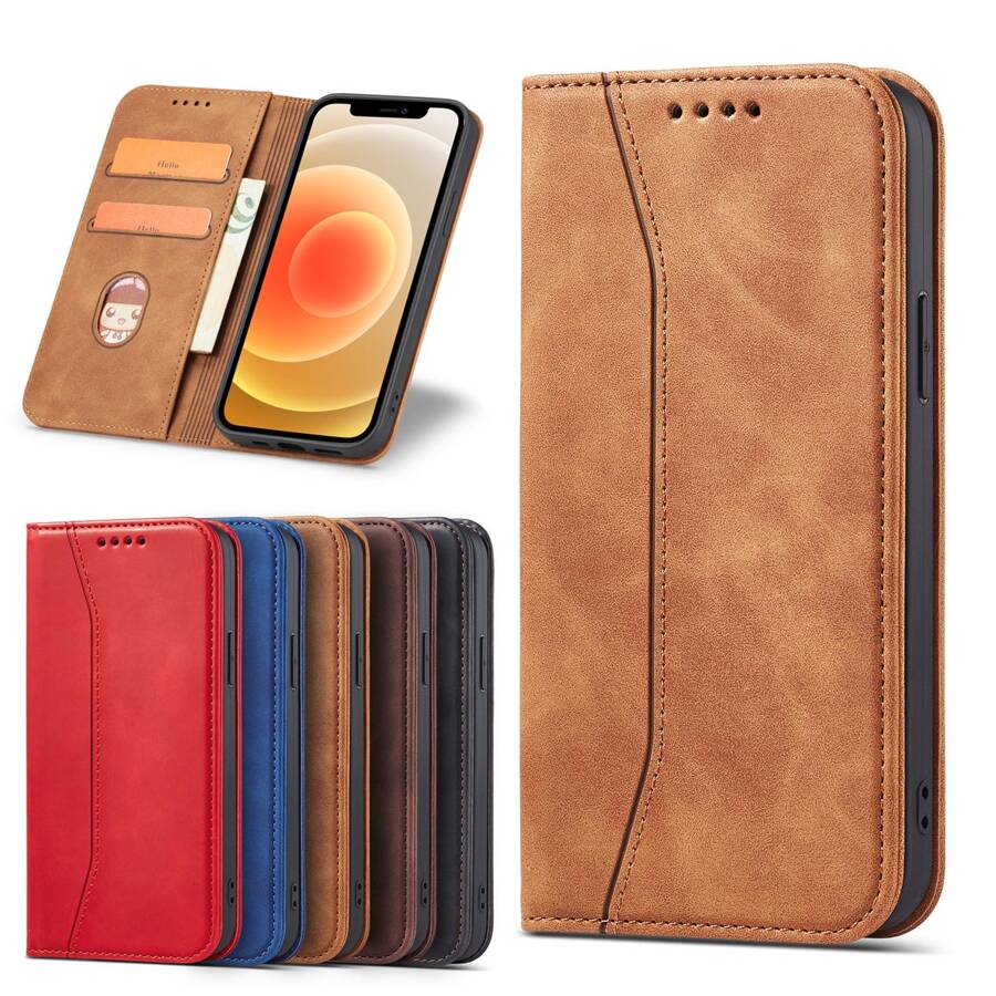 MAGNET FANCY CASE CASE FOR IPHONE 12 PRO POUCH CARD WALLET CARD STAND BROWN