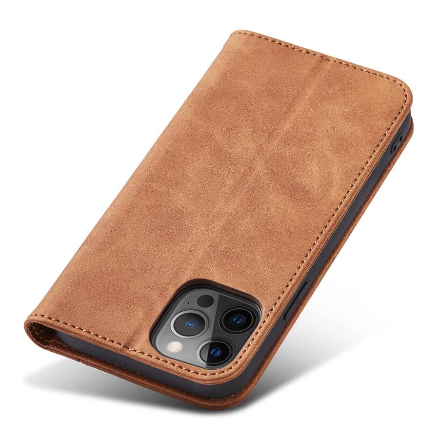 MAGNET FANCY CASE CASE FOR IPHONE 12 PRO POUCH CARD WALLET CARD STAND BROWN