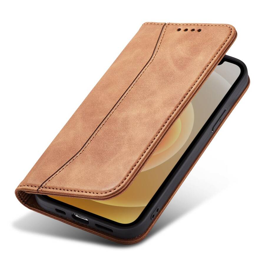 MAGNET FANCY CASE CASE FOR IPHONE 12 PRO POUCH CARD WALLET CARD STAND BROWN