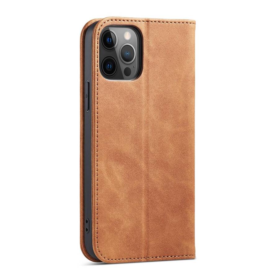 MAGNET FANCY CASE CASE FOR IPHONE 12 PRO POUCH CARD WALLET CARD STAND BROWN