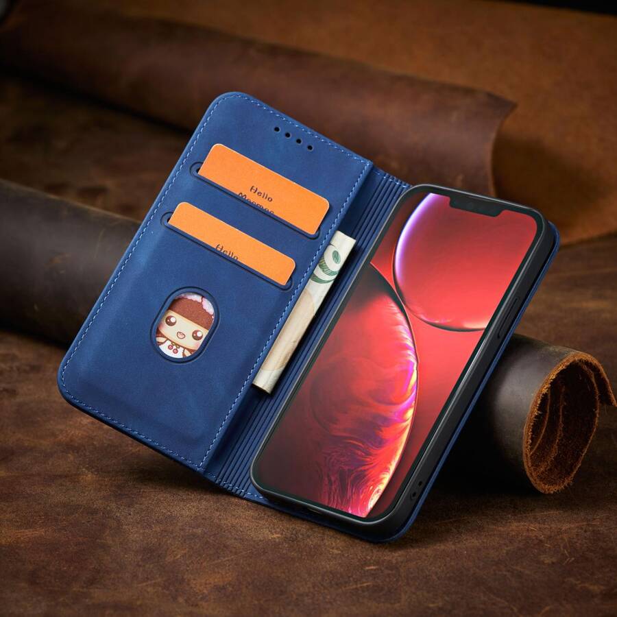 MAGNET FANCY CASE CASE FOR IPHONE 13 PRO MAX POUCH CARD WALLET CARD HOLDER BLUE