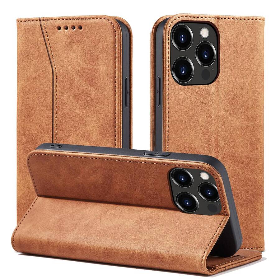 MAGNET FANCY CASE CASE FOR IPHONE 13 PRO MAX POUCH CARD WALLET CARD HOLDER BROWN