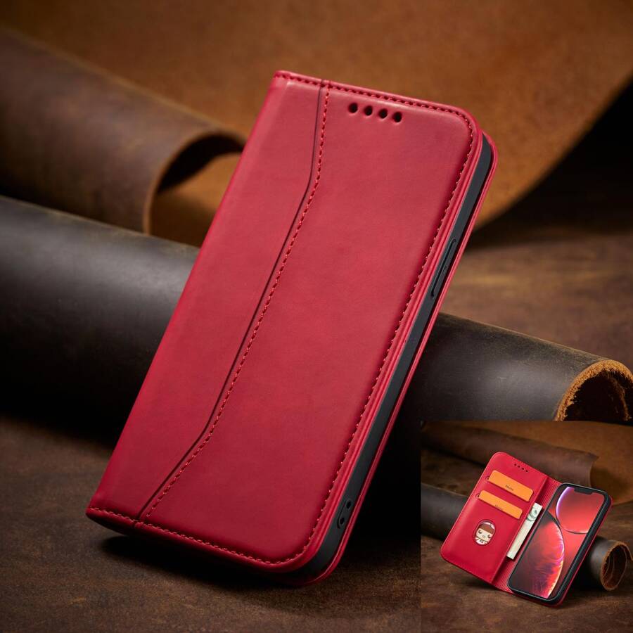 MAGNET FANCY CASE CASE FOR IPHONE 13 PRO MAX POUCH WALLET CARD HOLDER RED