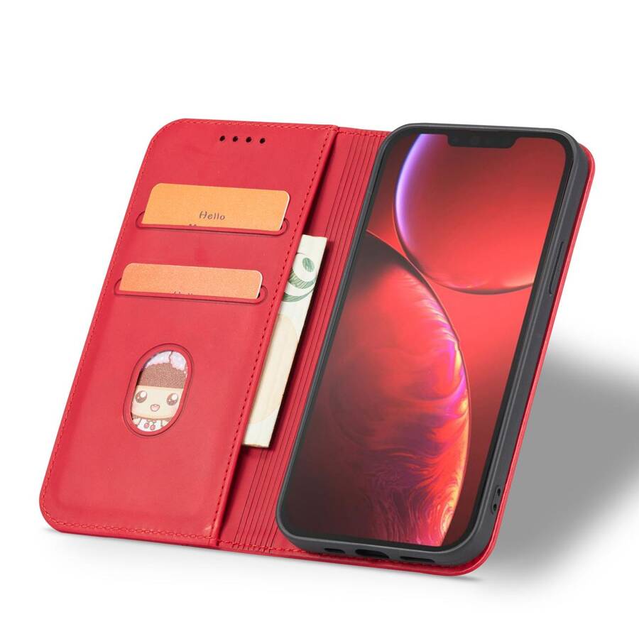 MAGNET FANCY CASE CASE FOR IPHONE 13 PRO MAX POUCH WALLET CARD HOLDER RED