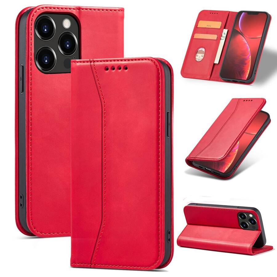 MAGNET FANCY CASE CASE FOR IPHONE 14 PLUS FLIP COVER WALLET STAND RED