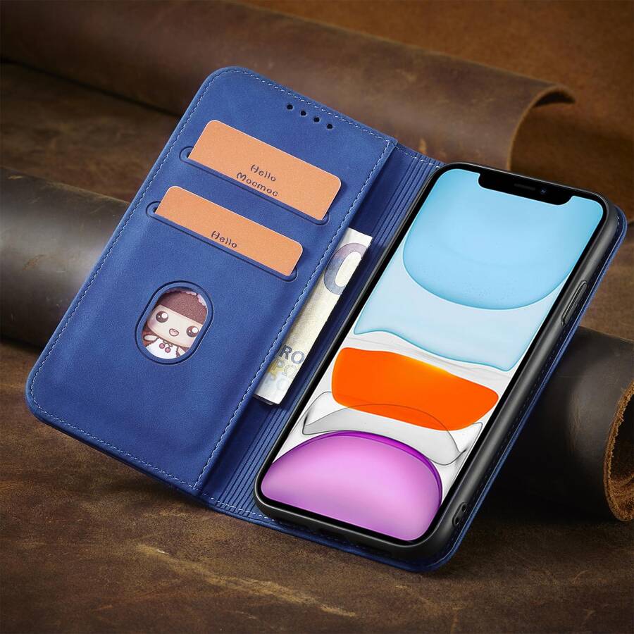 MAGNET FANCY CASE FOR IPHONE 12 COVER CARD WALLET CARD STAND BLUE